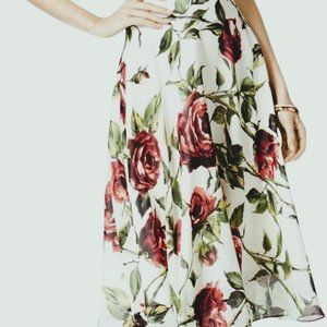 NWT Betsey Johnson Women's Chiffon Tea Length Rose Floral Dress